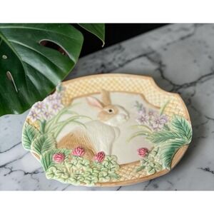 Fitz‎ & Floyd Essentials Botanical Bunny Rabbit Canape Plate Dish Bowl Embossed